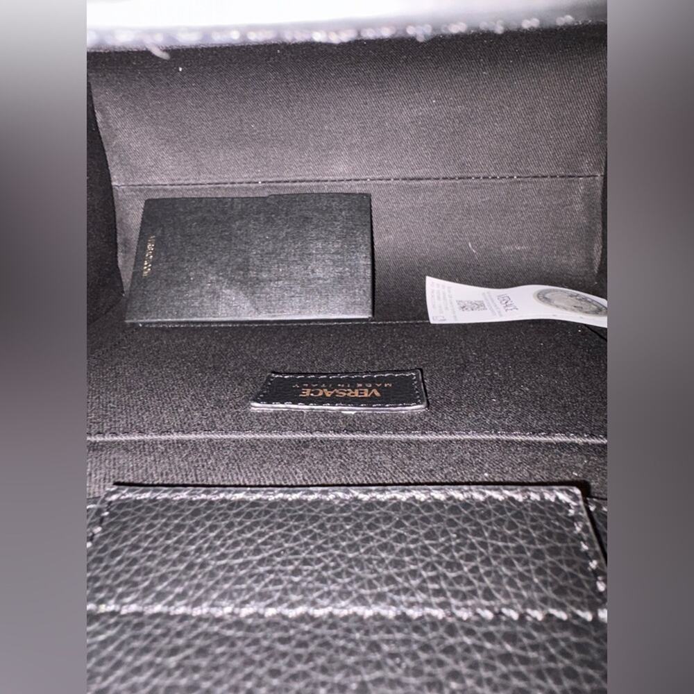 VERSACE VIRTUS CALF LEATHER SMALL BLACK TOP HANDLE BAG - Picture 5 of 6